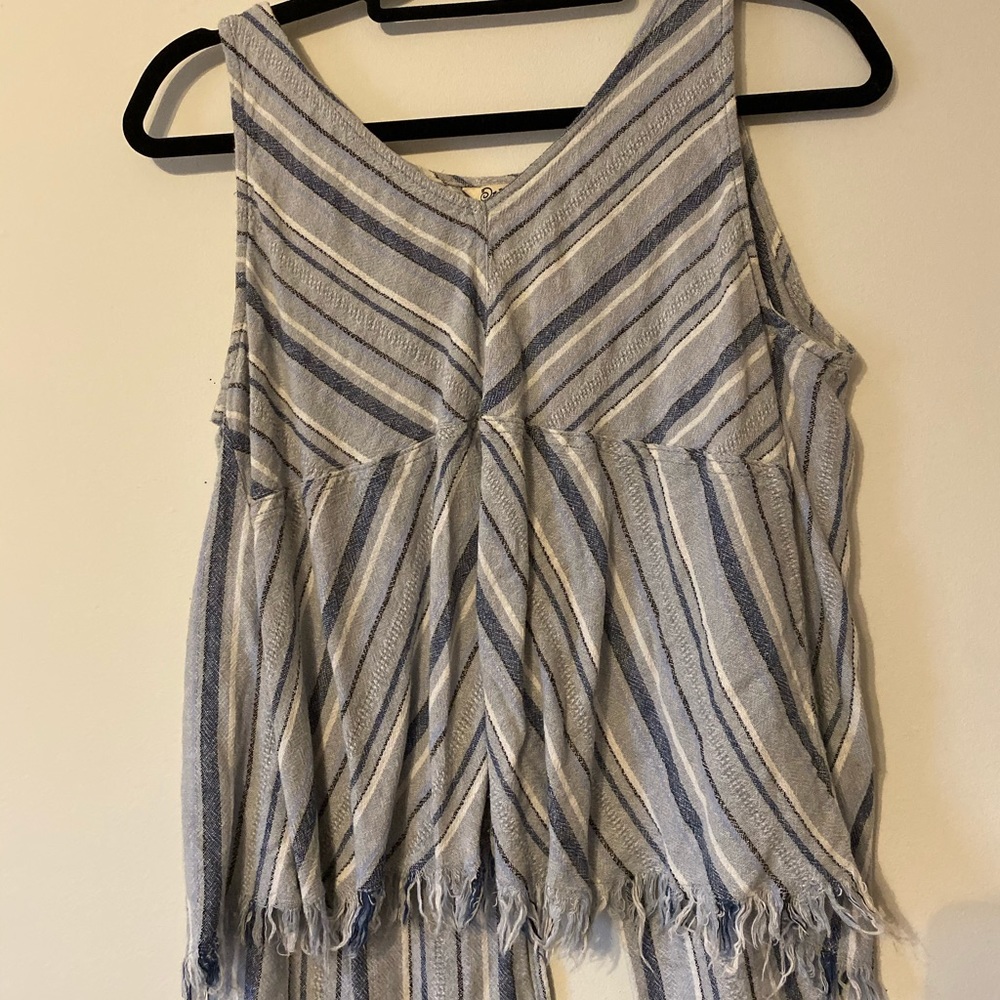 Blue tunic style tank top with open back